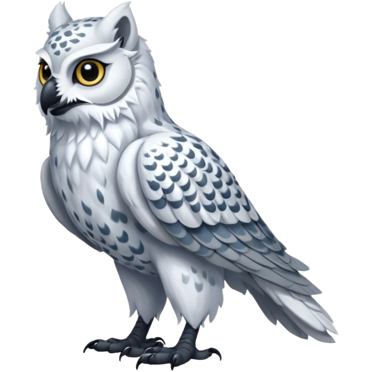 Scaly beaked beaky Gryphon-Griffin-Snow-Leopard-Arctic-Fox-Arctic-Wolf-Snowy-Owl-fusion-hybrid-animal-creature, full body emoji