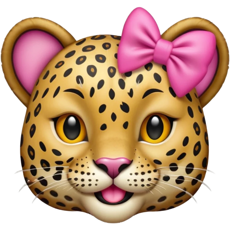 Winking leopard with a pink bow (Apple emoji style)  emoji