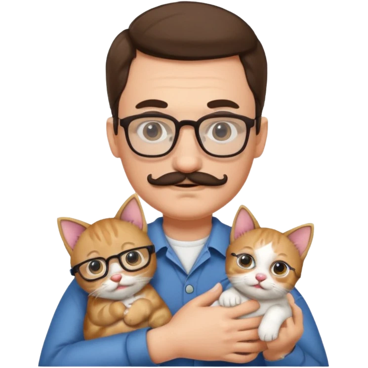 Glasses and mustach holding a kitten emoji