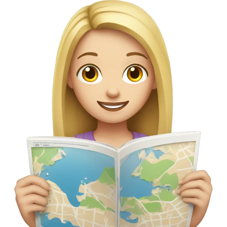 white girl hold the map and show where to go emoji