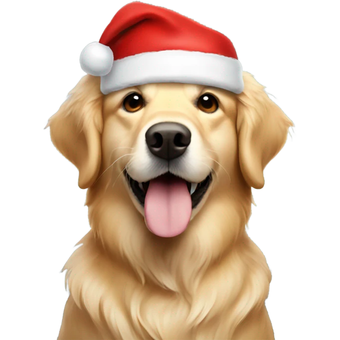 Golden retriever with Santa hat emoji