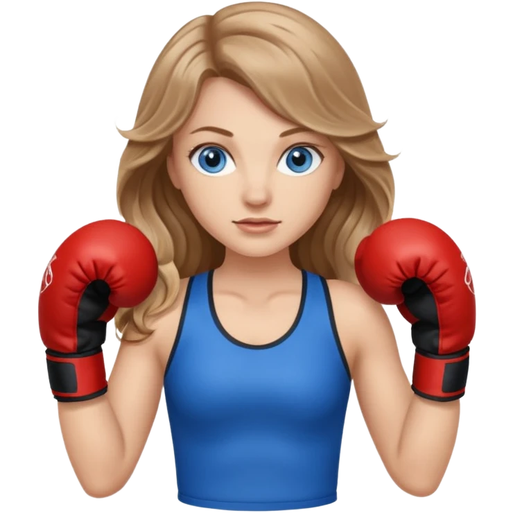 White Girl with light brown wavy long hair and blue eyes who likes boxing emoji
