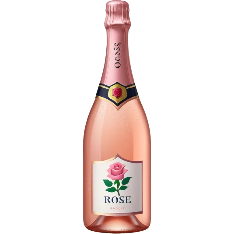 bottle of sparkling rosé with a rose logo on the label, angled to the left, no glass emoji