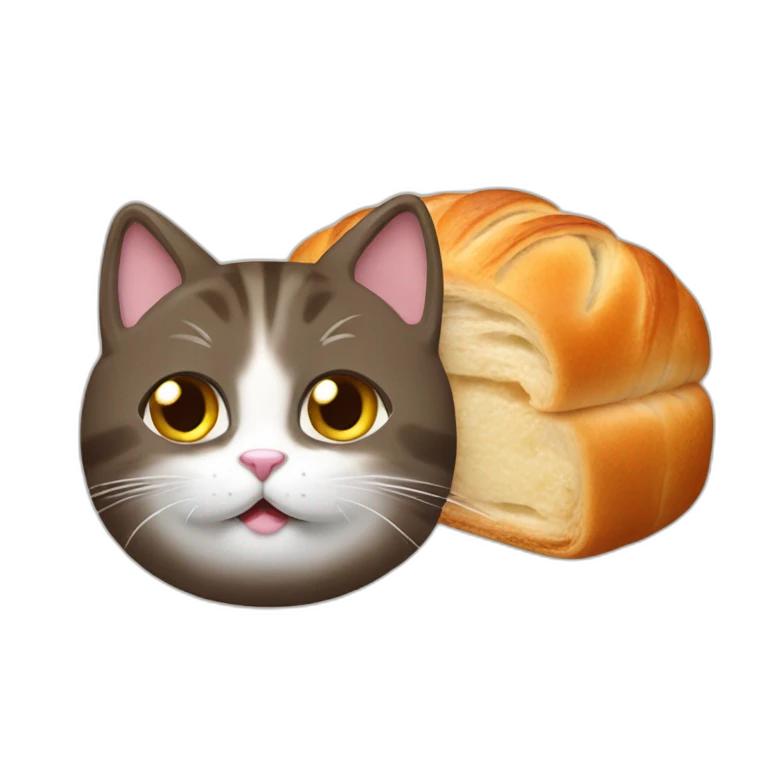 un chat qui mange un pain au chocolat emoji