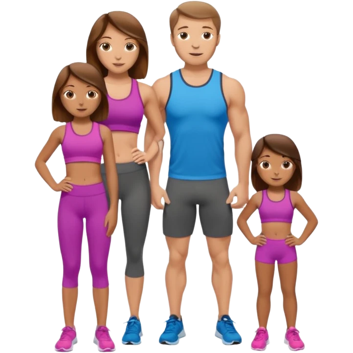 Brown haired Caucasian family - mom, dad, teen daughter, working out together  emoji