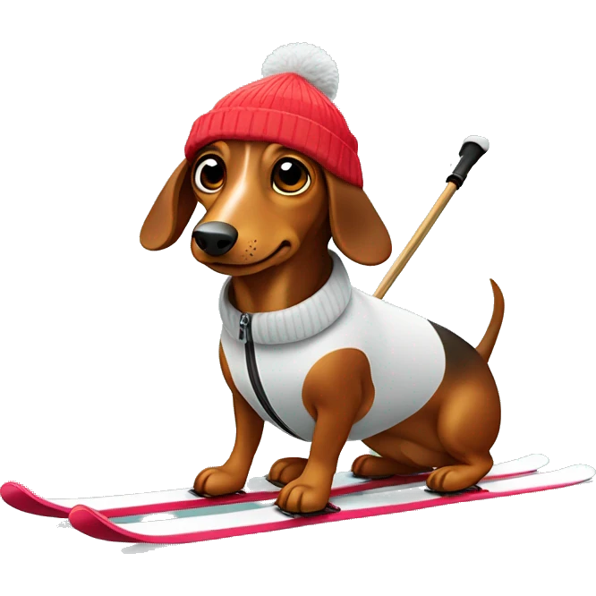 Daschund skiing with ski cap on emoji
