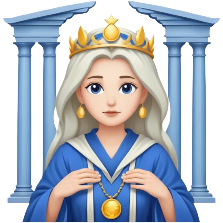 High Priestess tarot card with moon crown, blue robes, and pillars emoji
