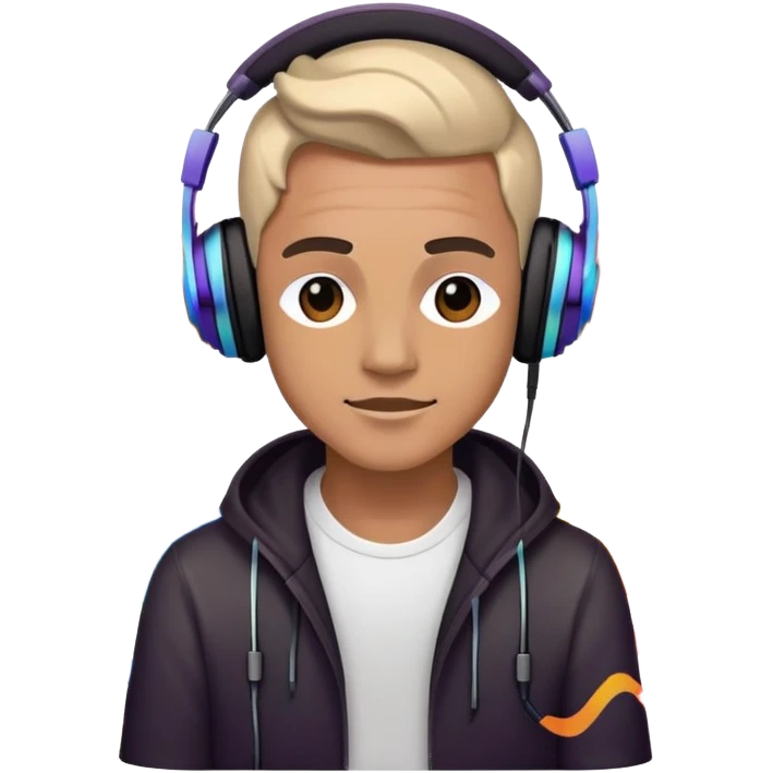 Electronic music DJ with headphones and colorful waveforms emoji
