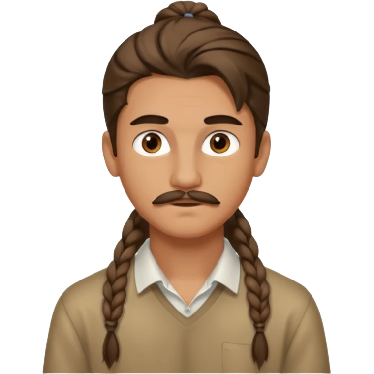 homme cheveux long attaché sans cheuveux dépanssant  16 ans, un peu bronzé petite moustache très fine emoji