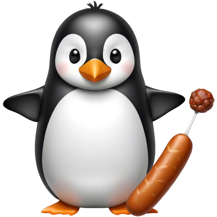 Penguin eating sausage and meatballs  emoji