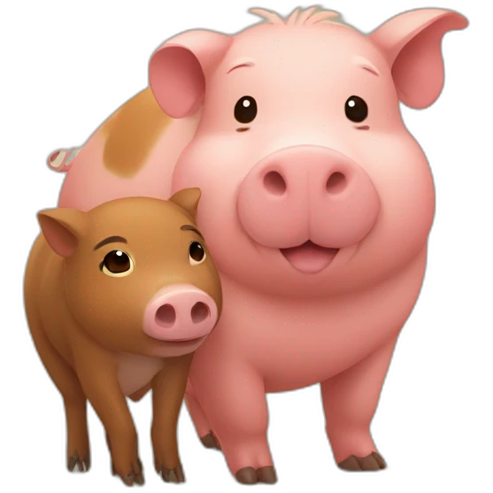 Pig and capybara joining hands emoji
