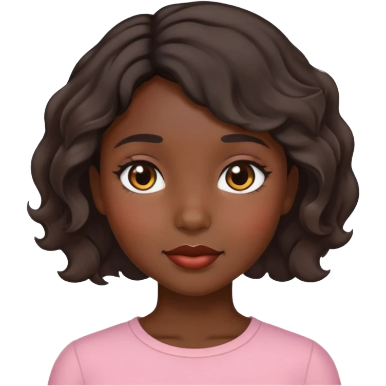 Girl showing shyness, dark skin tone, short wavy hair emoji
