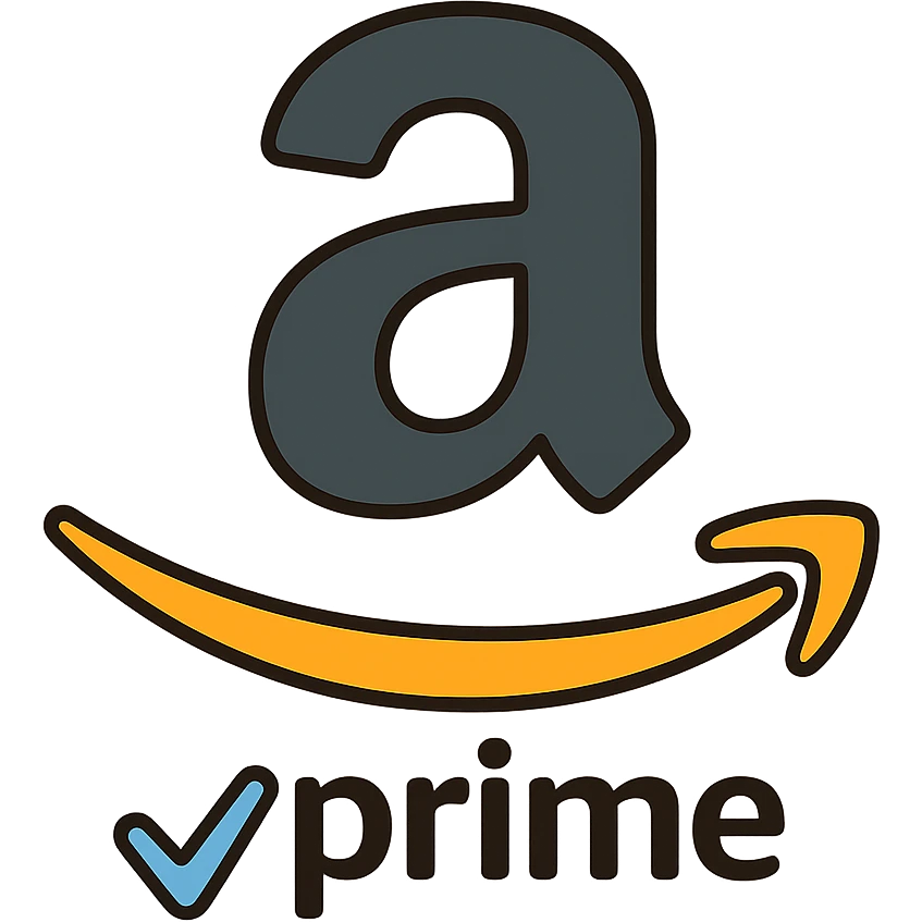 Add an Amazon Prime element such as a blue checkmark or 'Prime' swoosh to the Amazon logo inspired icon. Keep the style modern and simple with no background. emoji
