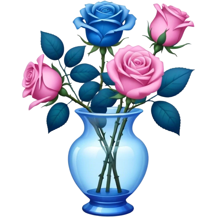 blue roses in transprent pink vase  emoji