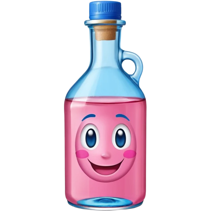 Smiling bottle of oil blue top pink outside with logo that says Diddy oil emoji