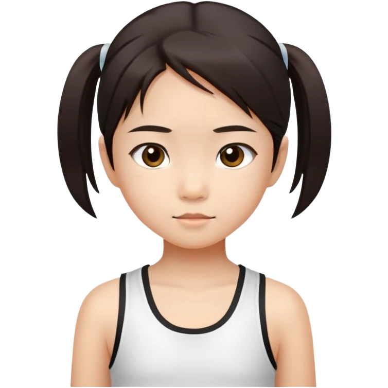 9 year old asian girl dark brown straight hair white singlet  emoji