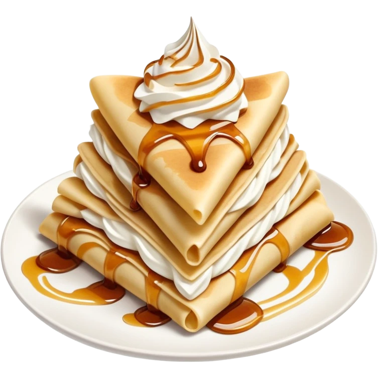 Crepe folded into triangle with maple syrup drizzled in zigzag over the top and a swirl of white whipped cream on the top right  emoji
