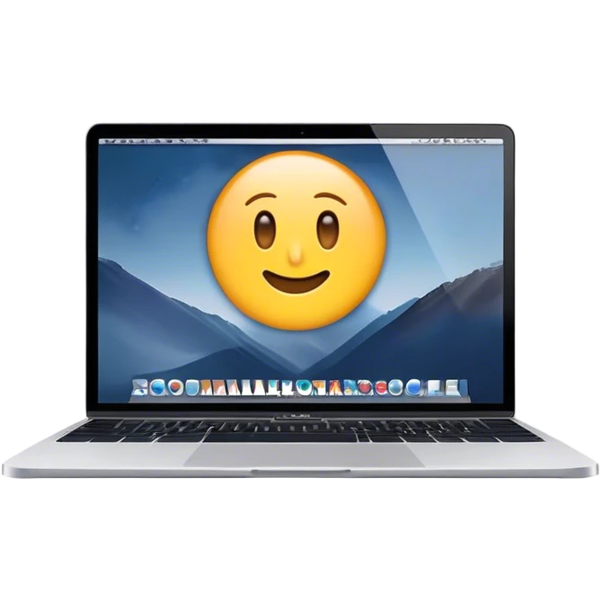 Mackbook with a live mark in the center screen emoji