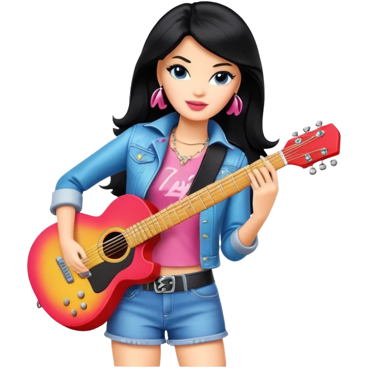 barbie rockstar   with black hair  emoji