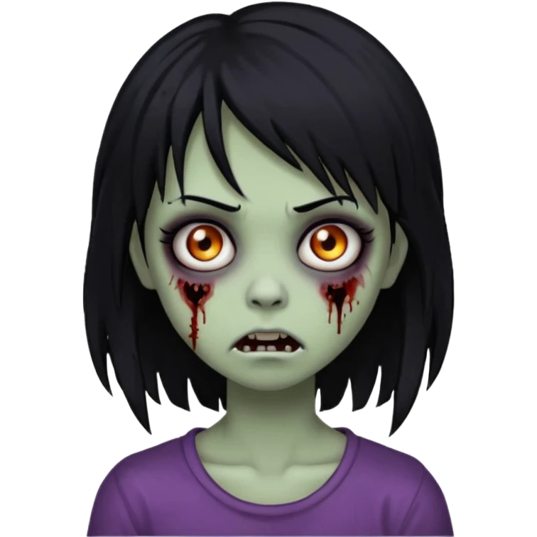 girl, zombie, black hair, medium long, emo, shaggy, dark, spooky, creepy expression emoji