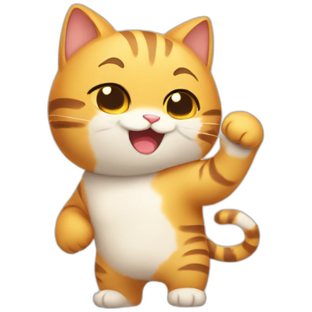 a happy cat holding his one hand only face and chest cute and look like anime emoji