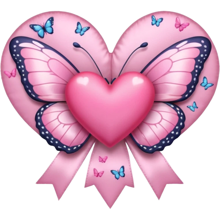 heart with butterflies, pink bow with heart pattern on the bow emoji