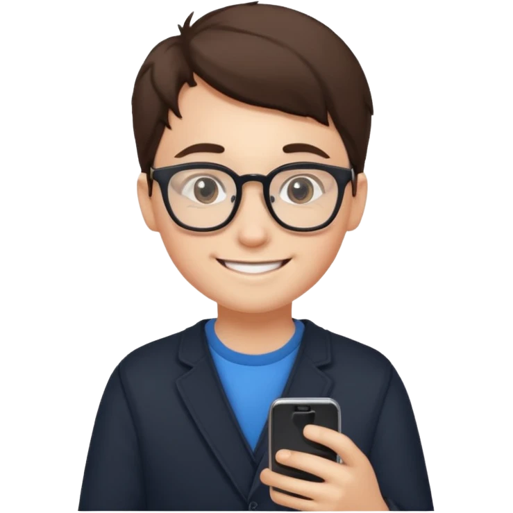student looking at a smartphone emoji