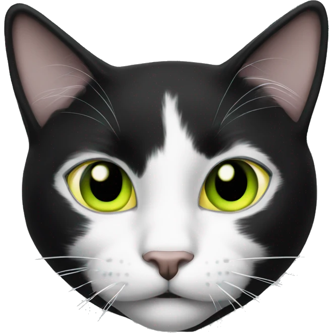 Black and white cat with a yellow green eyes emoji