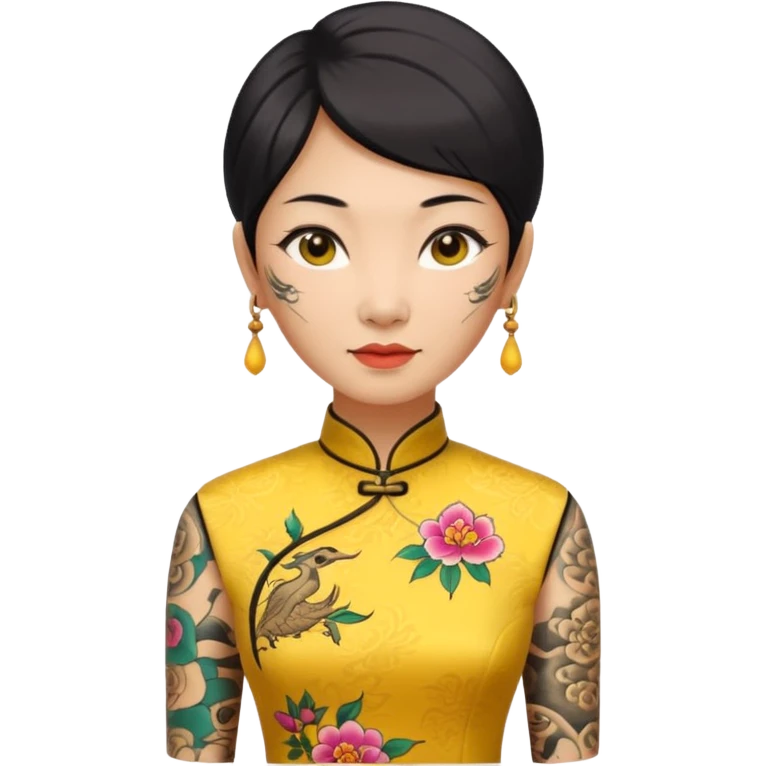 ancient woman with tatooed and yellow cheongsam emoji