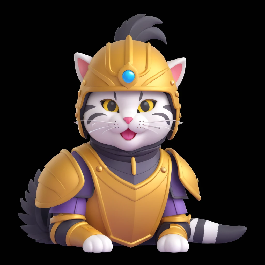 fun spartan cat, smiling, wearing a plumed helmet and armor, energetic pose emoji