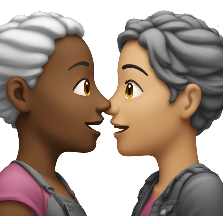 One woman whispers into the ear of another woman closing by hand emoji
