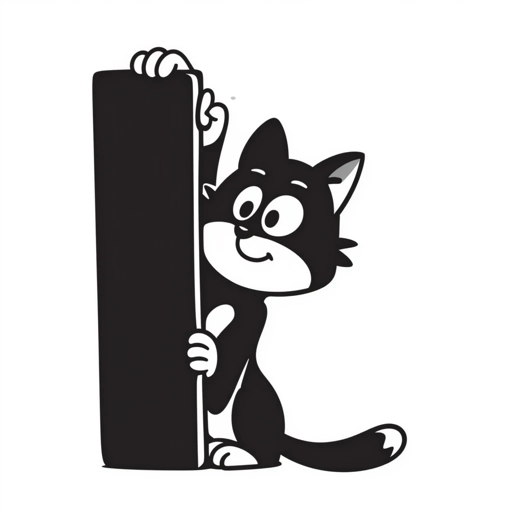 a suspicious looking cat peeking from behind something, hand drawn doodle style emoji