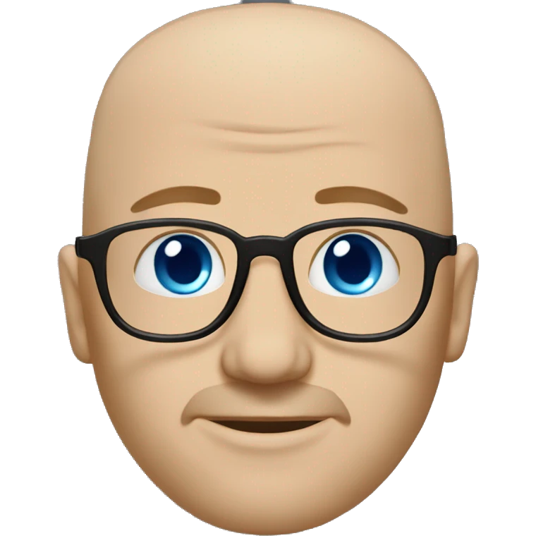 bald white guy with blue eyes, stubble, glassses. black clothes emoji
