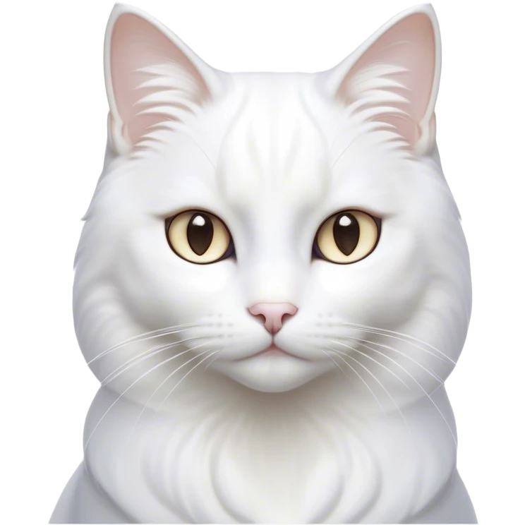 Cinematic Noble White Cat Portrait Emoji, Poised and stately, with a pristine, snow-white fur accented by delicate hints of silver, refined whiskers and a serene, focused gaze, simplified yet impeccably detailed, glowing with an ethereal radiance and timeless elegance, high shine, exuding calm intelligence and regal simplicity, soft glowing outline, capturing the essence of a noble white cat that radiates quiet majesty! emoji