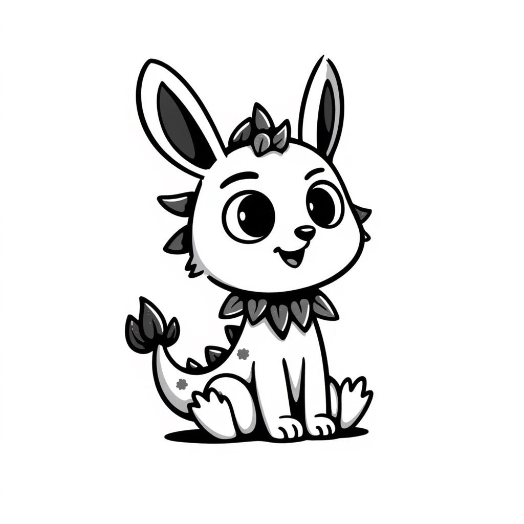 anime style bunny plant dragon with spikes, big expressive anime eyes, cute but fierce looking, detailed anime art style emoji