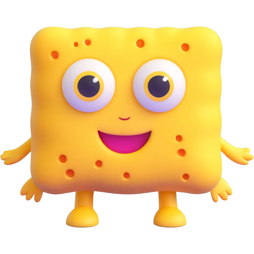 yellow sponge character with big eyes and a smile, inspired by SpongeBob emoji