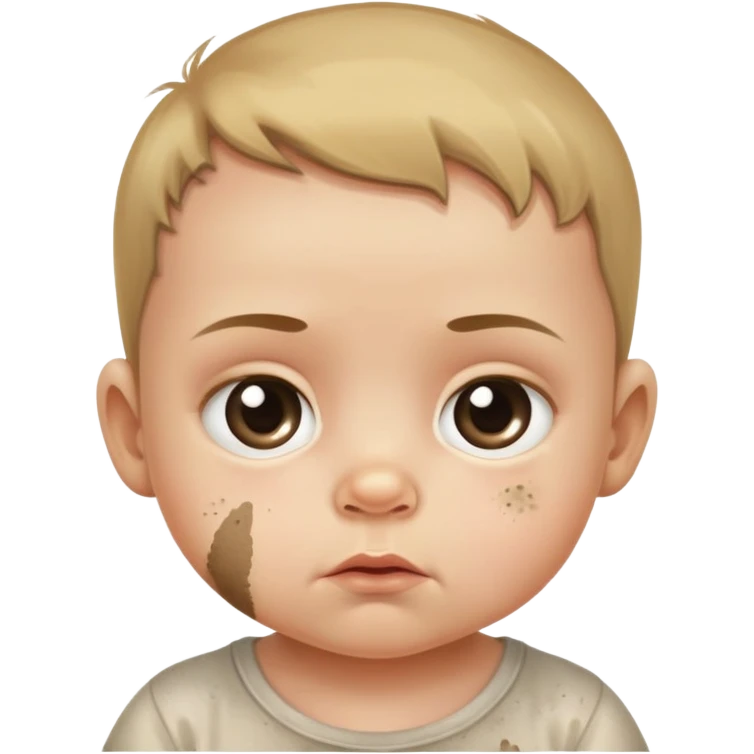baby with suspicious expression and dirt smudges on cheeks emoji