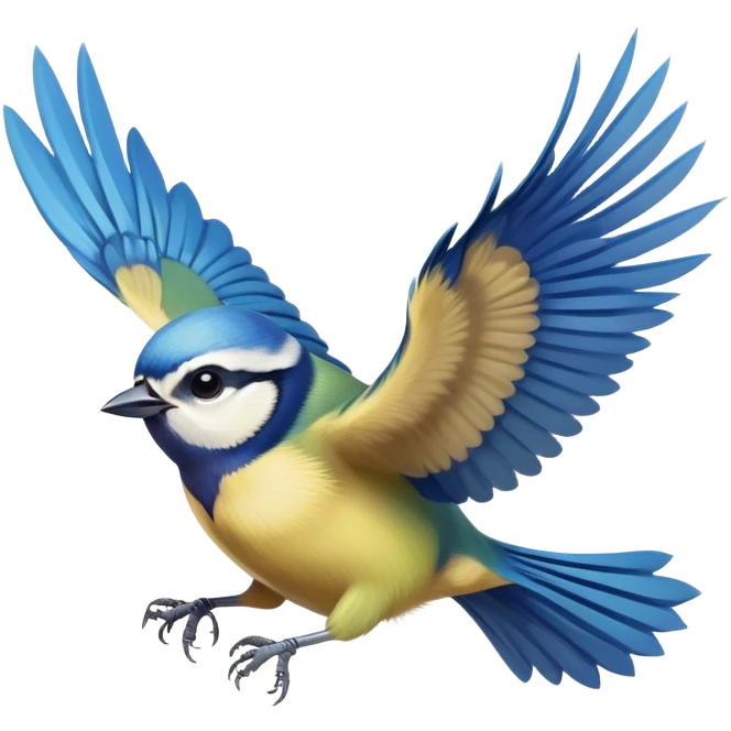 Eurasian blue tit bird flying with wings spread emoji