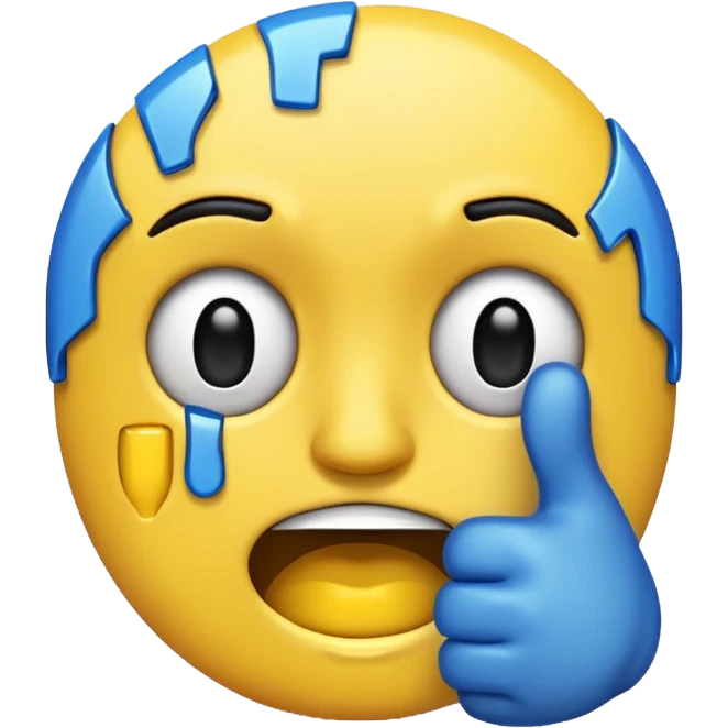 A crying glitchy emoji which is putting a thumbs down emoji