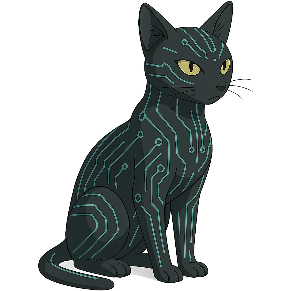 ghibli style sleek cybercat with circuit patterns emoji