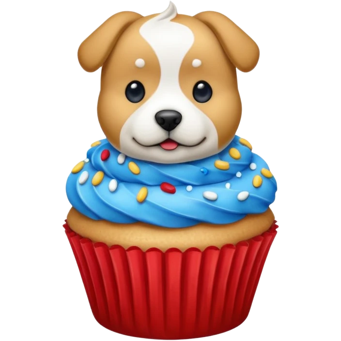 Cupcake  with a  dog  and with gloden and silver and blue and red icing  emoji