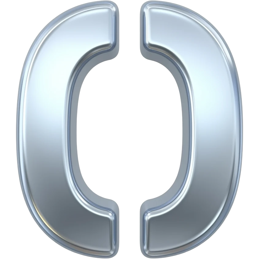 Single chrome 3D character "]" centered on transparent background, sleek polished mirror metal, sharp elegant edges, subtle chromatic aberration on edges, RGB color fringing, no background, isolated object, sticker style, square format 1:1, brutalist Y2K chrome aesthetic emoji