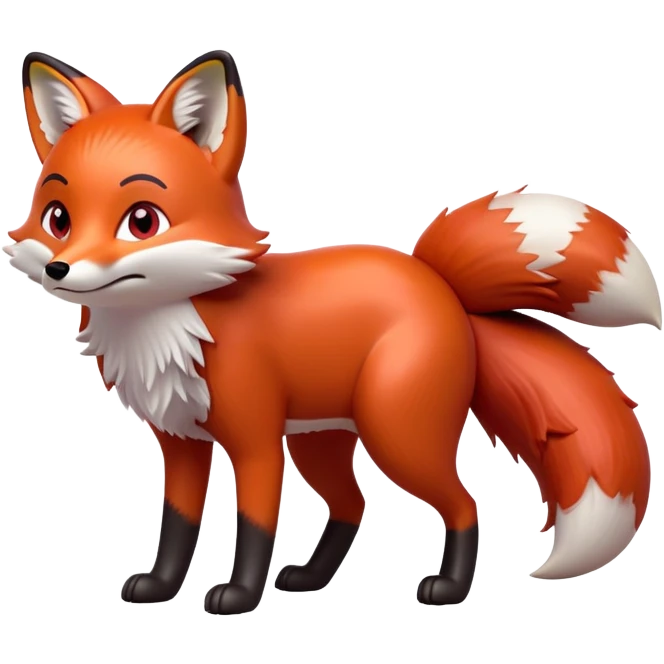cinematic-[fox]-realistic-full-body-standing on all fours-emoji,-tail-tucked-close,-head-tilted-dramatically,-fox-[red]-fur,-simplified-yet-realistic-focused-features,-highly-detailed,-glowing-with-an-almost-sarcastic-glow  =expressive eyes emoji