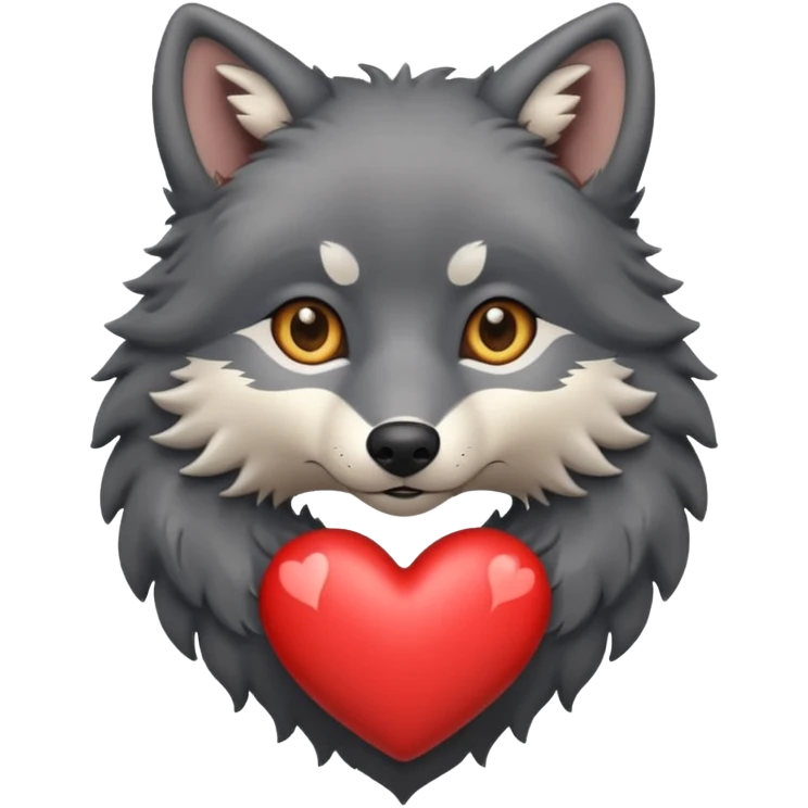 cute dark grey wolf inside heart emoji