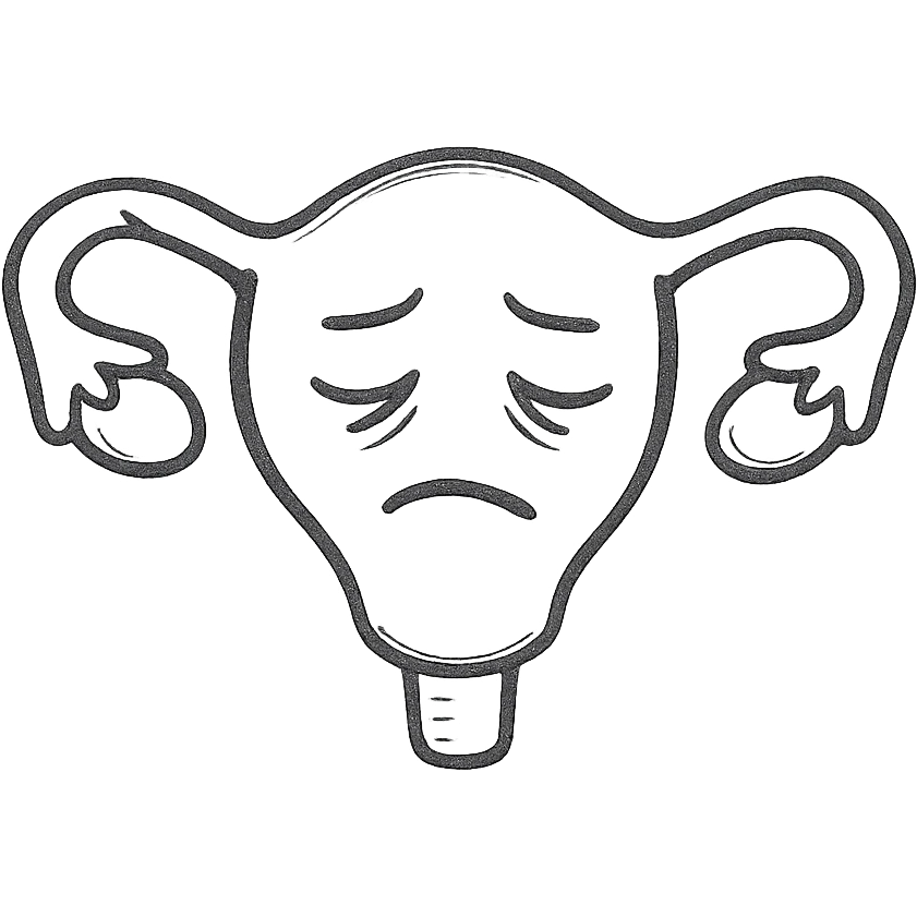 a weary uterus with an expressive tired face, gentle colors, simple icon style emoji