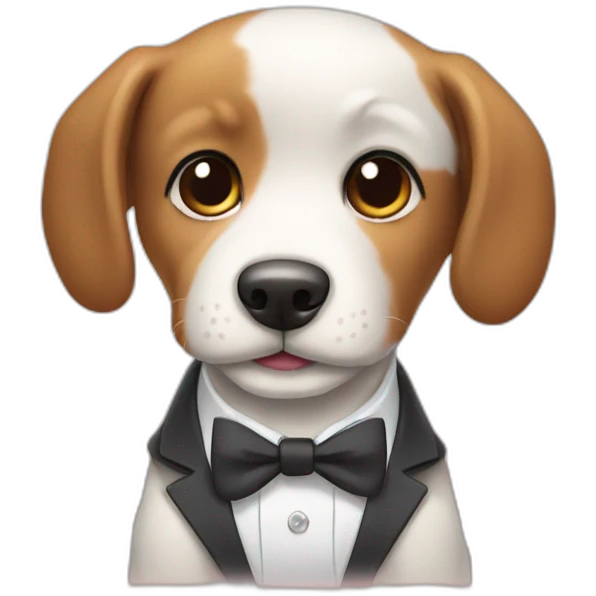 A cute puppy that needs head rubs in a suit emoji