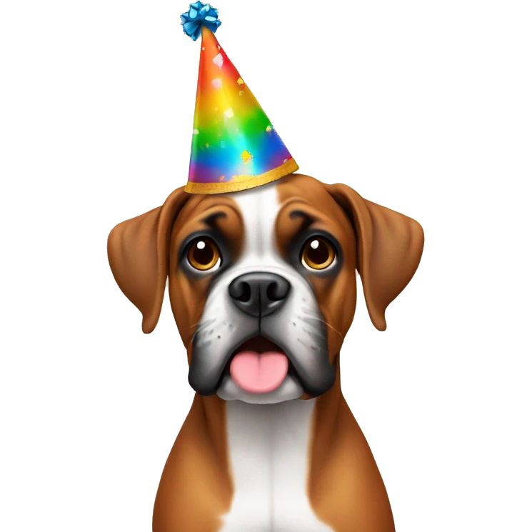 Boxer dog with a birthday hat emoji