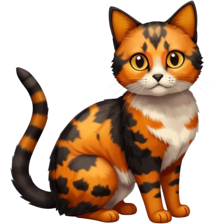 small tortoiseshell cat. only black and and orange. amber eyes. full body. 0% white fur! emoji
