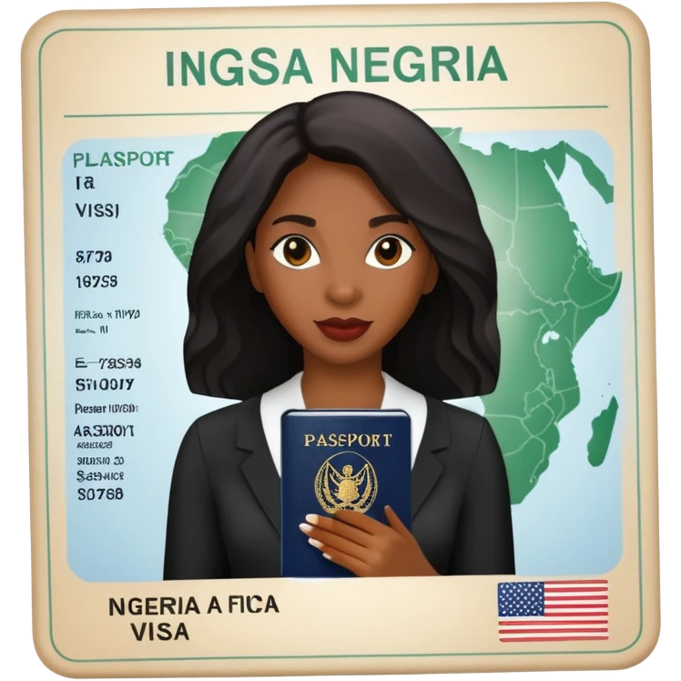 Nigeria, travel visa, with black woman photo on it. emoji
