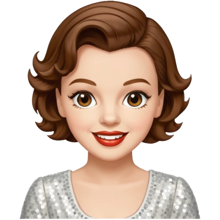 Judy Garland with brown hair, white sequin outfit emoji